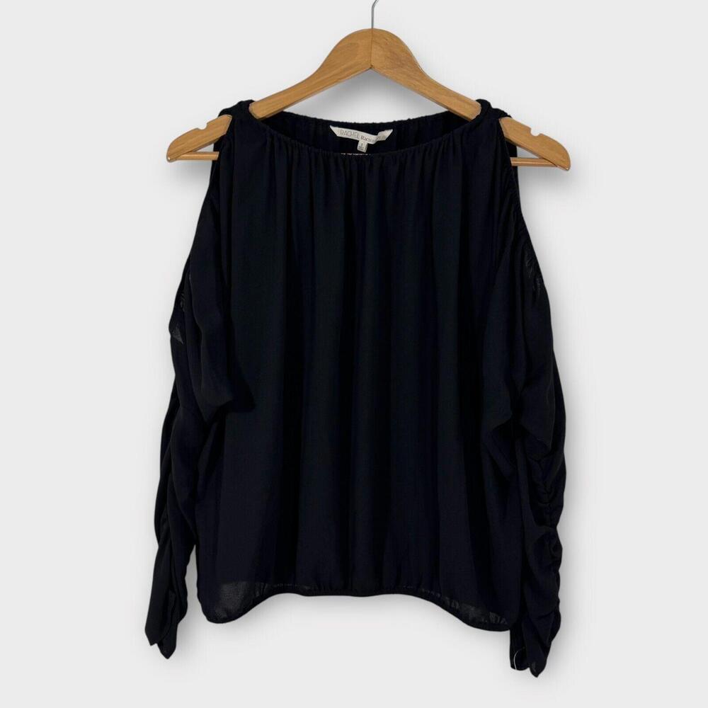 Rachel Rachel Roy Women’s Size Small Black Cold Shoulder Ruched Trim Blouson Top